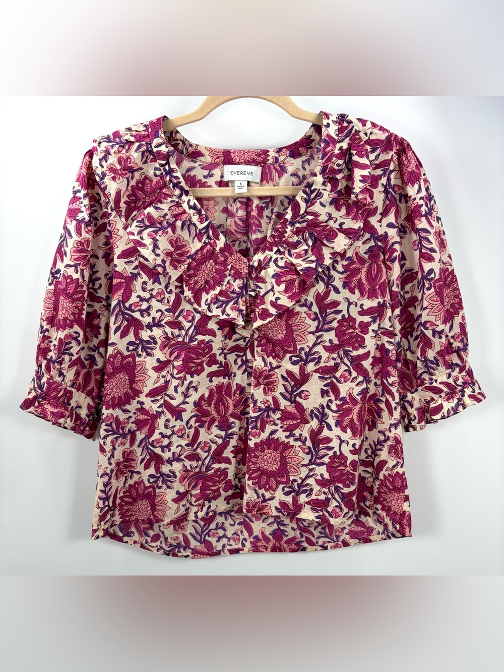Evereve Floral Ruffle Neck Blouse Small